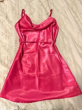 Cider Hot Pink Satin Slip Dress